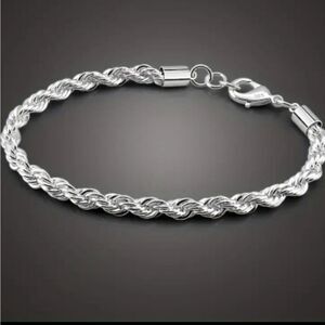 Elegant unisex 925 Sterling Silver Twisted Rope Bracelet.